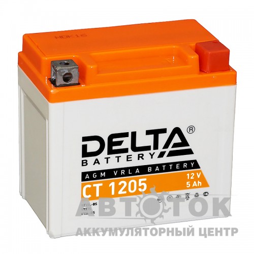 Мотоаккумулятор Delta CT 1205, 12V 5Ah, 80А YTX5L-BS, YTZ7S, YT5L-BS