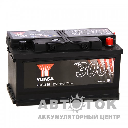 Автомобильный аккумулятор YUASA YBX3000 80R низ. 720А  YBX3110