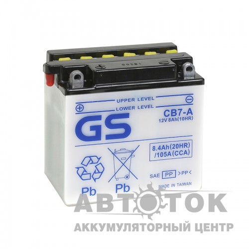 Автомобильный аккумулятор GS CB7-A YB7-A - 8 Ач 105A 136x76x136 П.П. Heavy Duty сух.зар. без компл GS YUASA