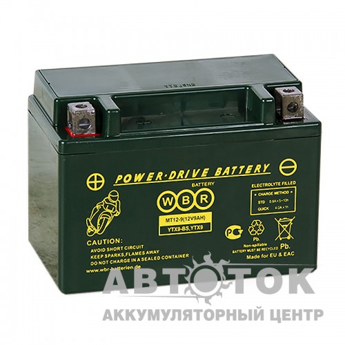 Автомобильный аккумулятор WBR MT12-9 AGM 9 Ач 120А П.П.150x87x105 YTX9-BS, YTX9