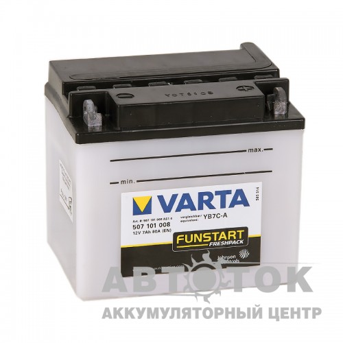 Автомобильный аккумулятор Varta FUNSTART Freshpack 8 Ач 110А 130x90x114 О.П. 507 101 008, YB7C-A GM7CZ-3D сухозар.