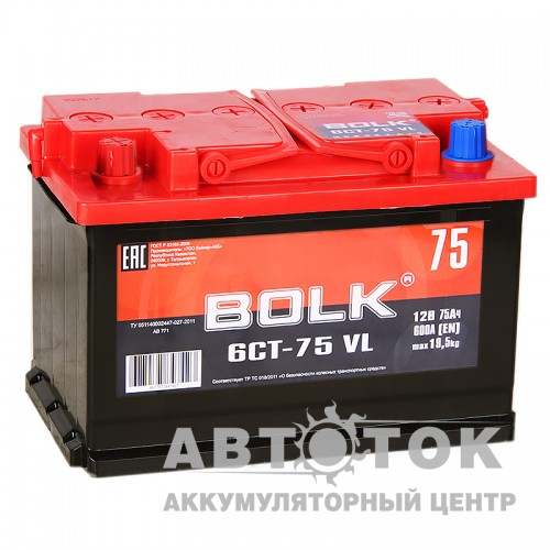 Автомобильный аккумулятор BOLK 75L 600A  AB751