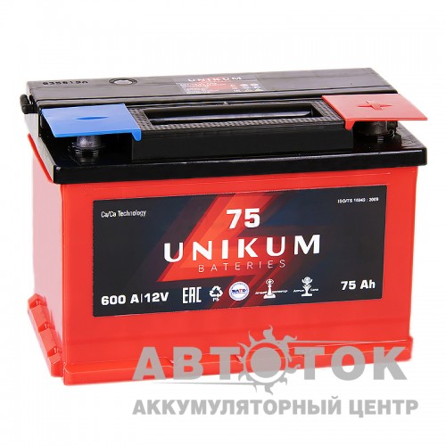 Автомобильный аккумулятор UNIKUM 75R 600A