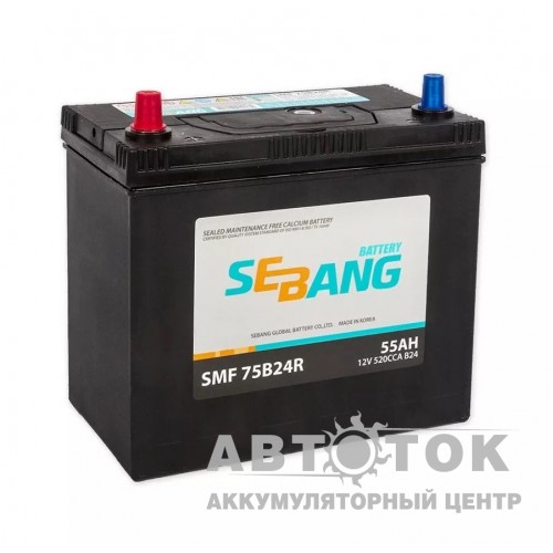 Автомобильный аккумулятор Sebang 75B24R 55Ач п.п. 480А