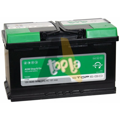 Автомобильный аккумулятор Topla AGM Stop-n-Go 80R 800A  114080